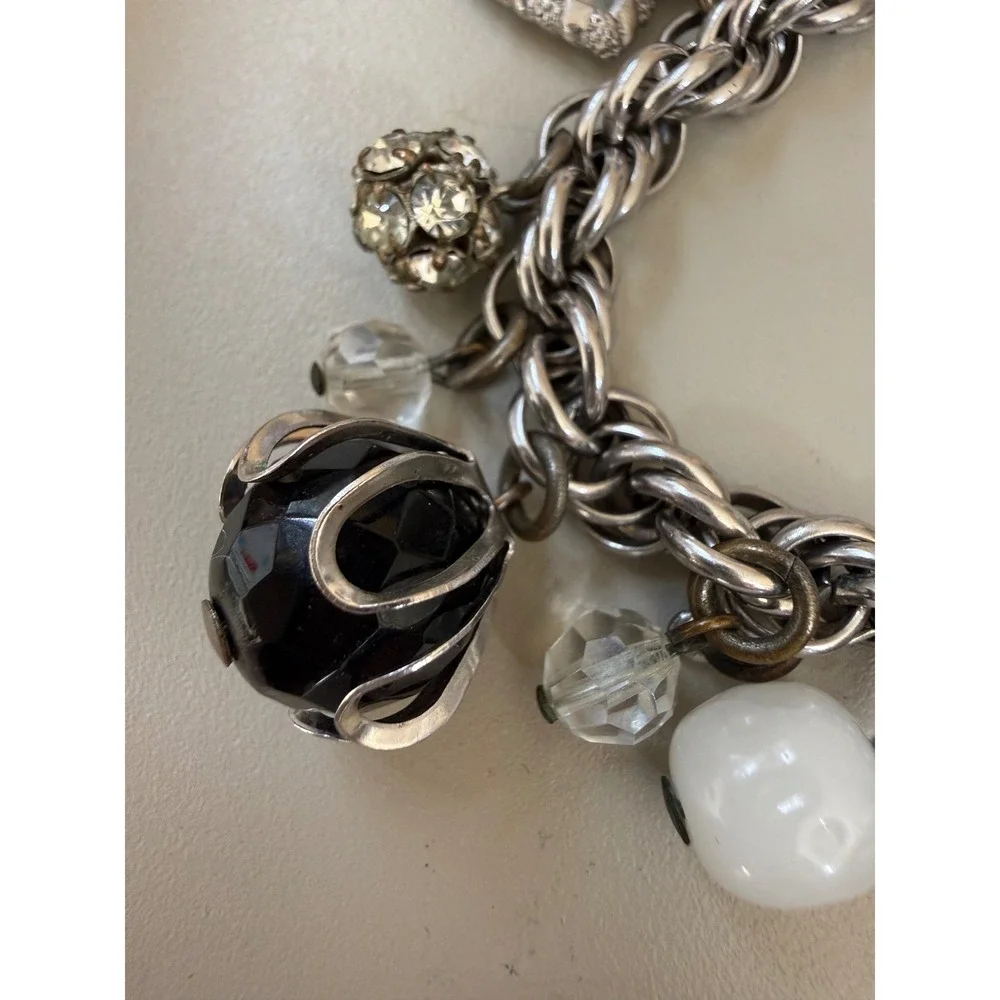 Vtg Accessocraft NYC Runway Gothic Statement Charm Bracelet Smoky Crystal Lucite